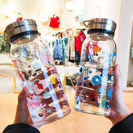 Water Bottles 1L Large Bottle High Borosilicate Glass Drinking Doodle Character Cups With Handle Portable Outdoor Travel