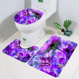 Bath Mats CLOOCL Fashion Toilet Mat Set Fresh Flowers Butterfly Art 3D Printed Floor Rugs Bathroom Shower Carpet Cushion Home Decor
