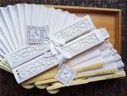 Party Favor 150pcs/lot Personalized Luxurious Silk Fold Hand Fan In Elegant Laser-Cut Gift Box Favors/wedding Gifts Printing