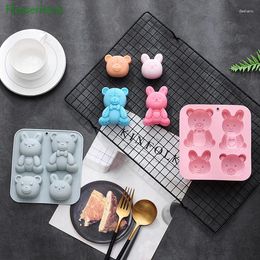 Baking Moulds Cartoon 4-hole Bear Silicone Cake Mould Handmade Soap Pudding Mousse Drop Glue Decorating Tools