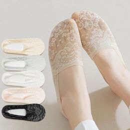 Women Socks Transparent Ankle Lace Flower Short Sock Anti-slip Thin Hosiery Silicone Invisible Breathable Antiskid