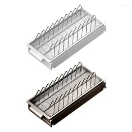 Kitchen Storage Dish Drying Rack With Drain Tray Space Saving Plate For Cabinet Antirust Carbon Steel Tableware