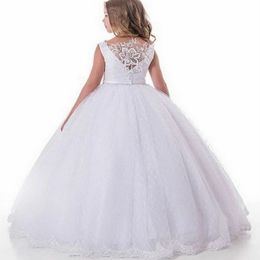 2021 White Flower Girl Dresses for Wedding Lace Girls Pageant Gown Kids First Communion Princess Dresses 245G
