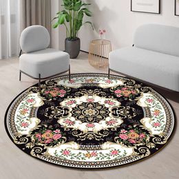 Countryside Floral Circular Carpet, European Ethnic Style Living Room, Bedroom, Hanging Basket Chair, Non Slip Floor Mat