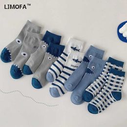 Kids Socks LJMOFA 5-on-12 Childrens Cute Girl Animal Shark Boy Warm Striped Checkered School Cartoon Fashion C107 d240513