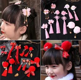 Hair Accessories Traditional Chinese Princess Tassel Peony Hanfu Childrens Clip d240513