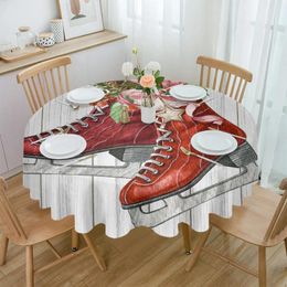 Table Cloth Christmas Pine Needles Skates Wood Grain Round Tablecloth Waterproof Wedding Party Cover Dining
