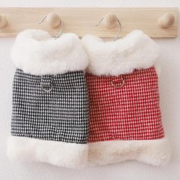 Dog Apparel Puppy Winter Pet Clothes Leashable Windproof Warm Cotton Two-Legged Tweed Plaid Coat Bichon Teddy Small