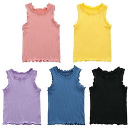 Camisole 2022 여름 소녀 곰팡이 어린이 탱크 탱크 탑 컬러 아동 자식 세공 면화 베이비 탱