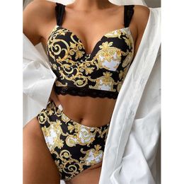 Women Swimsuit Vintage Retro Bikini Set Push Up Swimwear High Waist Printed Bathing Suits Summer Beach Wear Swimming Suit ggitys ETQ6