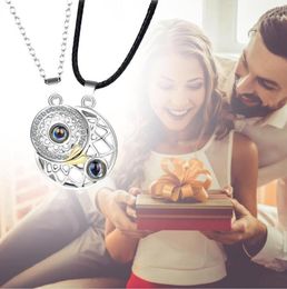 Pendant Necklaces Couples Necklace Confession Wild Simple Ring Unisex 2021 Fashion Sunmoon 100 Languages I Love You Projection64627408462