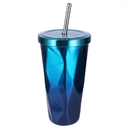 Cups Saucers ONZON Stainless Steel Tumbler With Straw And Cold Double Wall Drinking Coffee Mugs 500ml Irregular Diamond