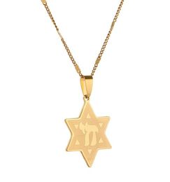 Stainless Steel Star of David WChai Symbol Pendant Necklace Jews Women Men Trendy Chain Jewelry6776257