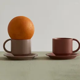 Mugs Nordic Velvet Texture Ceramic Coffee Cup With Tray Morandi Colour Italian Concentrated Breakfast Small Latte Cappuccino 200ml