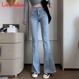 Women's Jeans Y2k 2000s Aesthetic E Girl Indie Vintage Harajuku Streetwear Mom High Waist Distressed Baggy Flare Bell Bottom Denim Pants