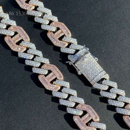 Hip Hop Solid Sier & Rose Gold Mens Figarucci Link Prong Cuban Chain