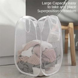 Laundry Bags Folding Basket Organiser Dirty Clothes Baskets Bathroom Accessories Mesh Storage Bag Household Wall Hanging Frame