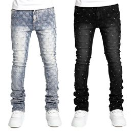 Men's personality straight leg fashion ins elastic pearl denim layered men's pants M513 69