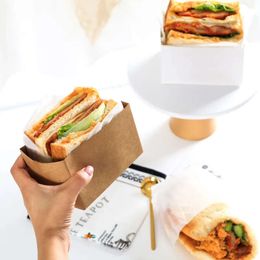 Packa frukost Kraft Sand Tjock Toast Packaging Box Hamburger Greas Proof Paper Tray Present Wrap Aging Aging