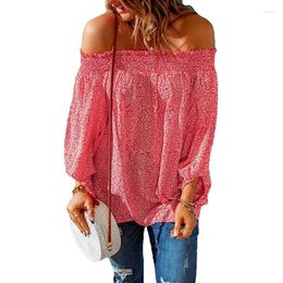 Women's Polos Autumn Sexy Off Shoulder Chiffon Shirt Flare Sleeve Loose Top 2518601