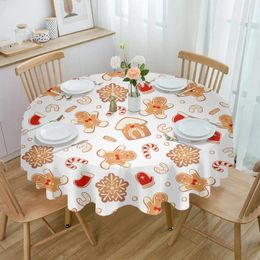 Table Cloth Christmas Gingerbread Man Round Tablecloth Waterproof Wedding Party Cover Dining