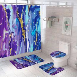 Shower Curtains 4Pcs Purple Blue Gold Marble Curtain Sets Colourful Luxury Bathroom Non-Slip Bath Mats Pedestal Rug Toilet Covers