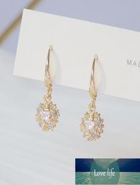 Ins Gold Ball Inlaid Big Zirconia Women Earrings 14K Real Gold Elegant Minimalist CZ Drop Earring Engagement Pendant Factory 9518903