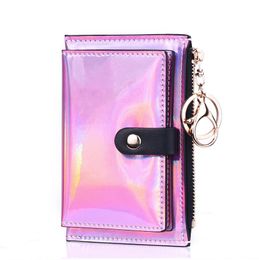 PU Laser Zipper Ladies Wallet Multi-card Card Holder Small Coin Purse Key chain For Women Wholesale