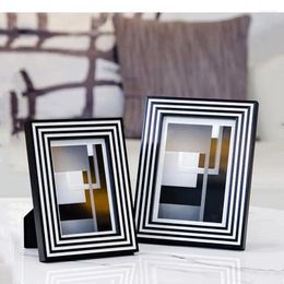 Frames Black And White Stripes Wooden Po Frame Picture Geometric Abstraction Rectangle Storage Table Home Decorations