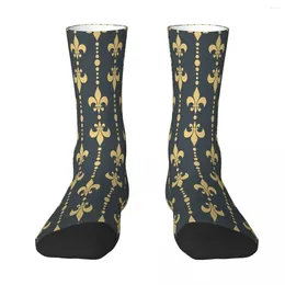 Men's Socks Fleur De Lis Pattern With Dots - Dark Blue Sock Men Women Polyester Stockings Customizable Funny