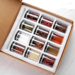 Storage Bottles 12 Pcs/Set Glass Seasoning Container With Black Bamboo Cover Kitchen Sealed Food Jars For Spices Organizer Lid