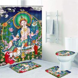 Shower Curtains Green Dulafuzu Thangka Luminosity White Tara Koo Kwang Buddha Mother Buddhist Figure And Floor Mats