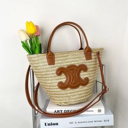 French niche shopping basket long shoulder strap beach bag handmade holiday straw bag casual retro seaside woven bag