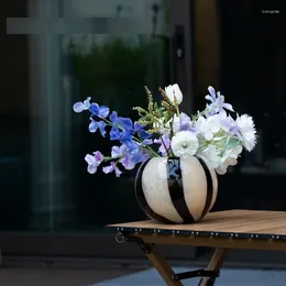 Vases High-Grade Black Lines Round Apple Glass Floret Ware Soft Decoration Household Living Room Vase