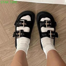 Slippers Thick Sole Metal Belt Buckle Slides 2024 Summer Open Toe Outdoor Beach Casual Fashion Ladies