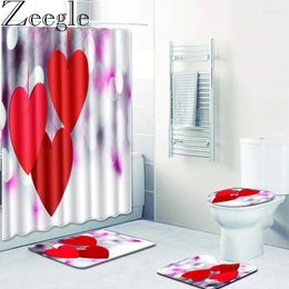 Bath Mats Romantic Bathroom Mat Shower Curtains Anti Slip Floor Toilet Seat Cover Kit Washable Curtain Carpet