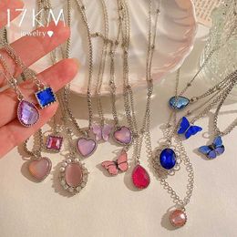 Pendant Necklaces 17KM 5Pcs Crystal Butterfly Necklace Set with Heart shaped Animal Silver Chain Necklace with Irregular Geometry Tren Jewellery J240513