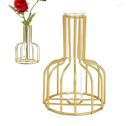 Vases Durable Creative Metal Flower Stand Vase Modern Glass For Rose Single Water Planting Flowers Desktop Decoration