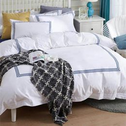 Bedding Sets 50 Luxury Egypt Cotton White Embroidery 5 Stars El Set Long-staple Satin Strip Bed Line Duvet Cover Sheet