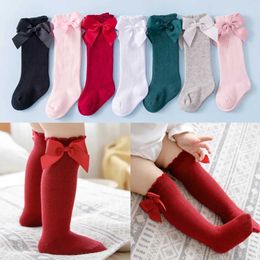 Kids Socks 100% pure cotton baby socks with bow childrens soft socks childrens long socks princess knee high socks 0-7 years old d240513