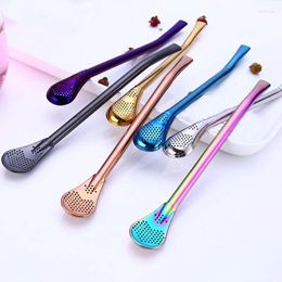 Drinking Straws 2in1 Stainless Steel Straw Spoon Tea Philtre Yerba Mate Safe Hygeian Gourd Reusable Tools Bar Accessories