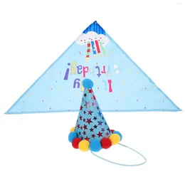 Dog Apparel 1 Set Of Pet Birthday Party Hat Anniversary Saliva Towel Supplies (One Size Blue)