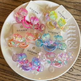 Hair Accessories 2PCS Gradient Coloured Flower Bubble Beads Girls Elastic Bands Princess Children Ties Baby Headwear