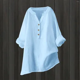 Women's Blouses Vintage Cotton Shirts For Women Summer Autumn Casual Tops And Long Sleeve Oversized Button Up Shirt Plus Size 5XL