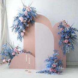 Decorative Flowers Blue Pink Floor Floral Arrangement Event Stage Welcome Area Decor Props Arch Hang Flower Row Wedding Background Corner