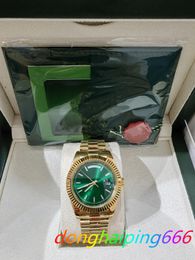 With original box Luxury Fashion WATCHES Top Quality 8k Yellow Gold green Diamond Dial & Bezel 18038 Automatic Mens Men's Watch 78