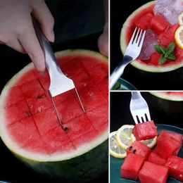 Forks Stainless Steel Slicers Cutter Watermelon Cutting Ruler For Summer Double Ended Multi-purpose Fruit Fork