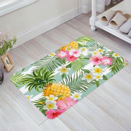 Carpets Pineapple And Tropical Flower Kitchen Floor Mat Living Room Decor Carpet Home Hallway Entrance Doormat Anti Slip Rug