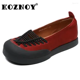 Casual Shoes Koznoy 2cm 2024 Ethnic Elastic Cow Suede Comfy Women Slip On Ladies Leisure Soft Flats Genuine Leather Summer Loafer