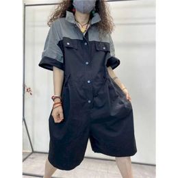 Women's Jumpsuits Rompers Patchwork Jumpsuits Oversized Pants Wide Leg Shorts Bodysuits Women Korean Style Short Slve One Piece Outfits Women Clothing Y240510